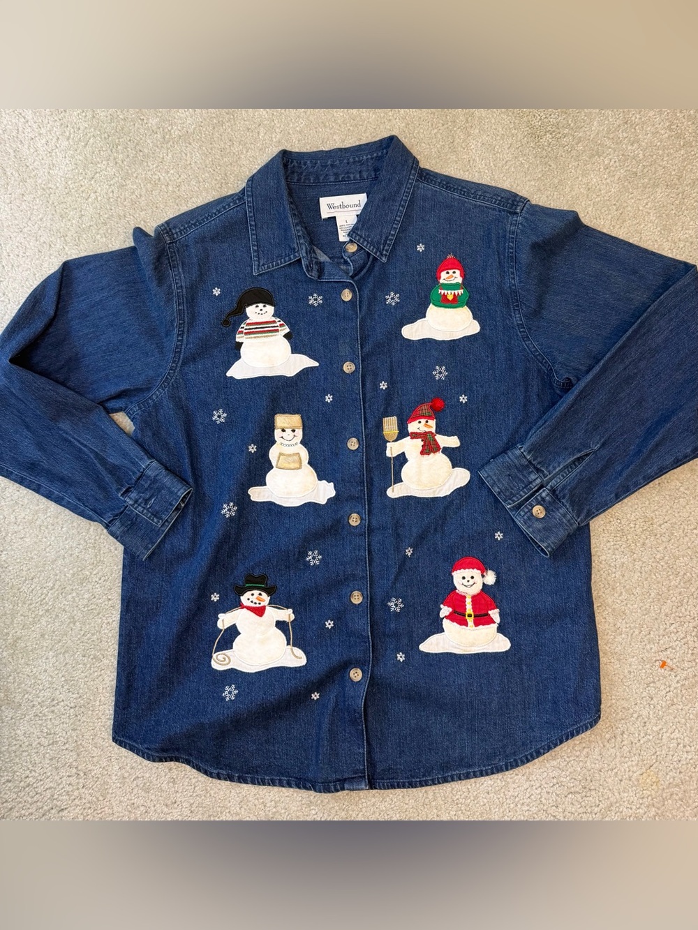 Westbound Womans Denim Snowman Shirt - Blue